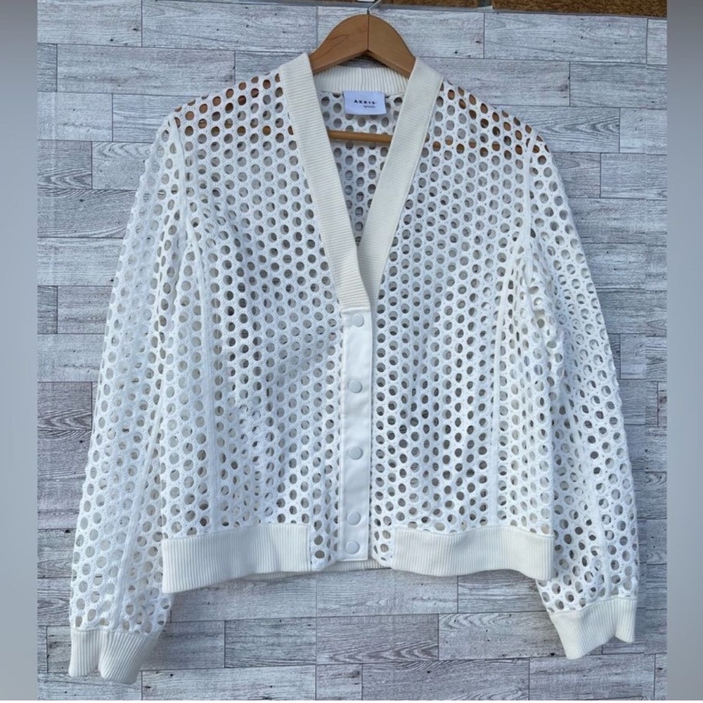 Akris Punto V-Neck Press-Button eyelet Bomber Jacket lace designer white summer - Picture 4 of 17